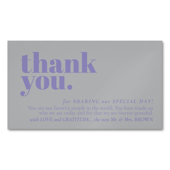 Minimalist Thank You note left Lavender Silver Business Card Magnet