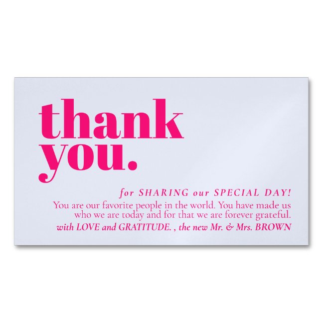 Minimalist Thank You note left Lilac Pink Business Card Magnet