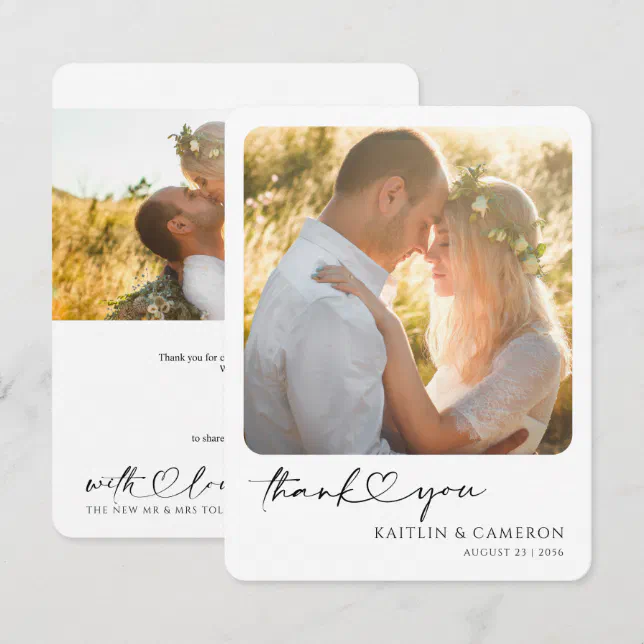 Minimalist Thank You Photo Card with Heart Wedding | Zazzle