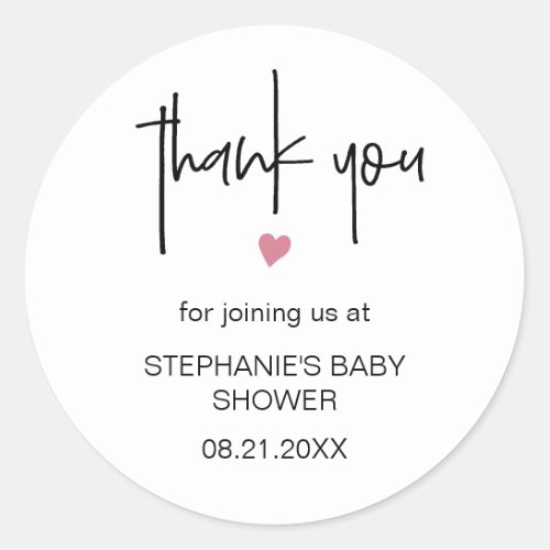 Minimalist Thank You Pink Baby Girl Shower Favor Classic Round Sticker