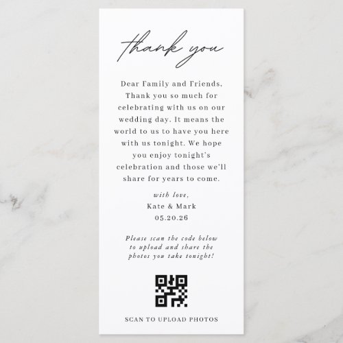 Minimalist Thank You Place Card with QR Code