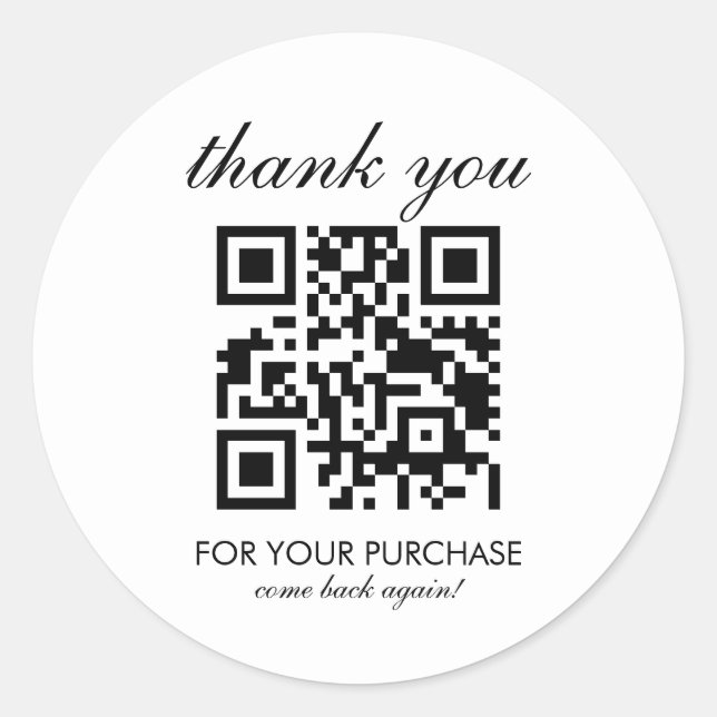 Minimalist Thank You QR Code Script Classic Round Sticker (Front)