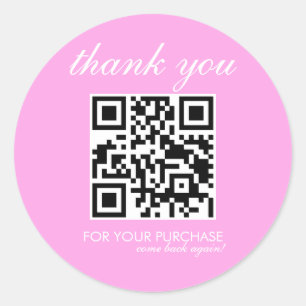 Minimalist Thank You QR Code Script Pink Classic Round Sticker