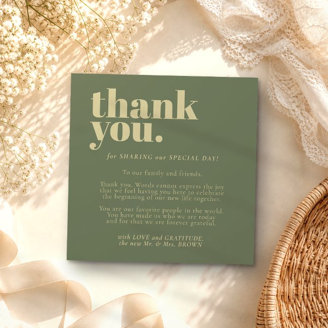 Minimalist Thank You Sage Gold Enclosure Card