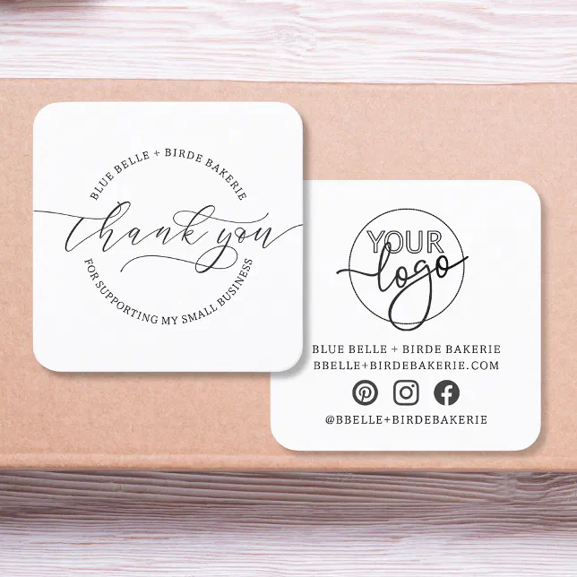 Minimalist Thank You Script Custom logo Branding Square Business Card ...