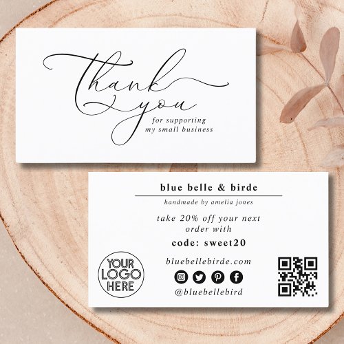 Minimalist Thank You Script Small Business Coupon  Business Card