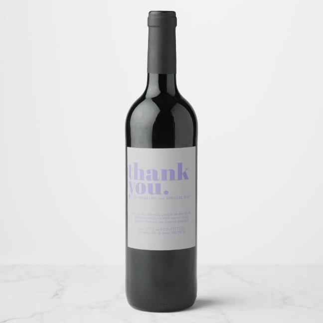 Minimalist Thank You simple elegant Lavender Silve Wine Label
