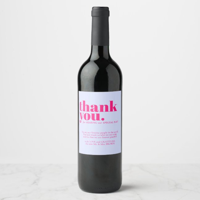 Minimalist Thank You simple elegant Lilac Pink Wine Label