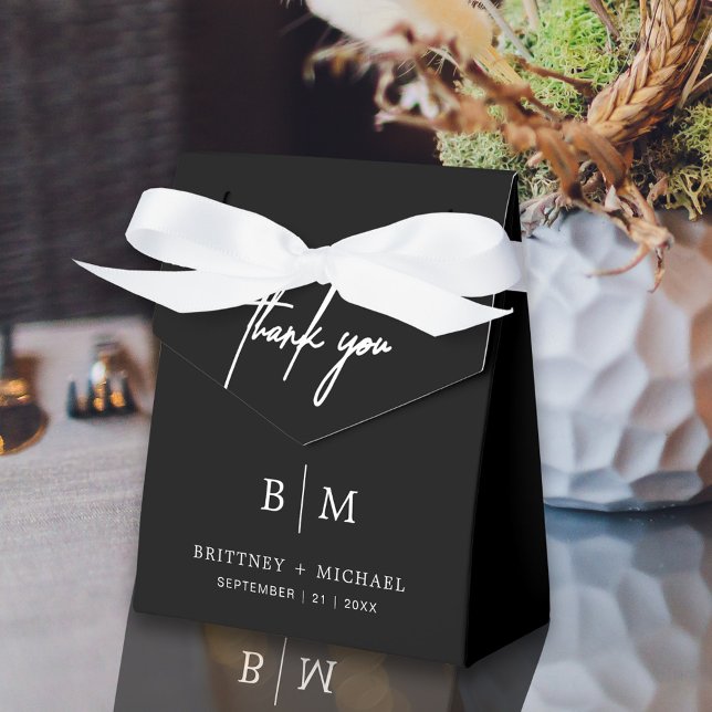 Minimalist Thank You Wedding Black Favor Boxes (Black Thank you tented favor box bag is a perfect way to package your guest wedding favors.)
