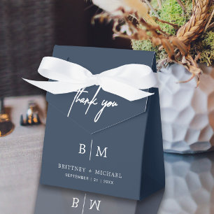 Minimalist Thank You Wedding Dusty Navy Blue Favor Boxes