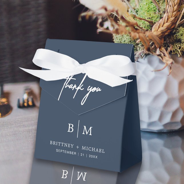 Minimalist Thank You Wedding Dusty Navy Blue Favor Boxes (Navy blue Thank you tented favor box bag is a perfect way to package your guest wedding favors.)