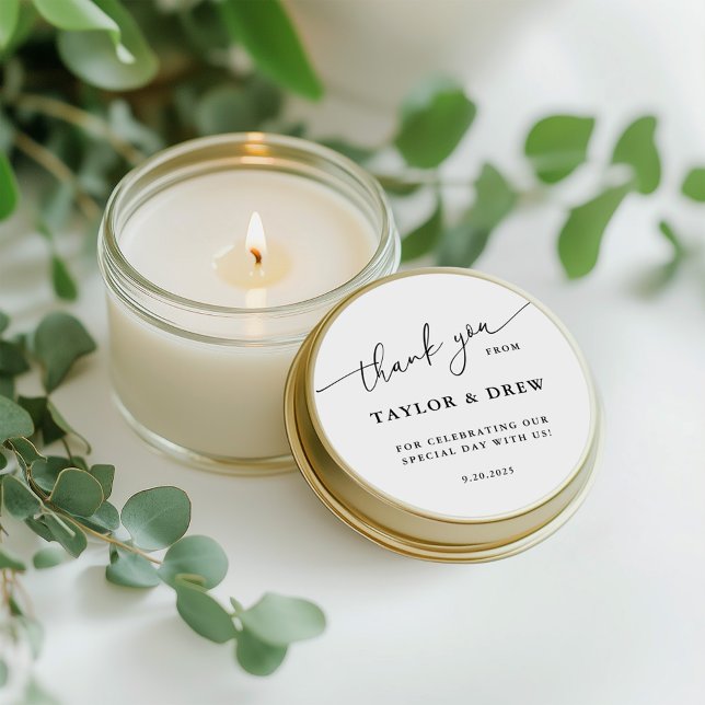 Minimalist Thank You Wedding Favor Classic Round Sticker (Minimalist Thank You Wedding Favor Classic Round Sticker)