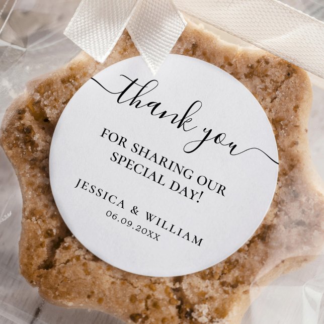 Minimalist Thank You Wedding Favor Classic Round Sticker (Creator Uploaded)