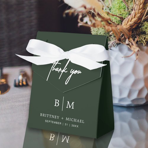 Minimalist Thank You Wedding Forest Green Favor Boxes