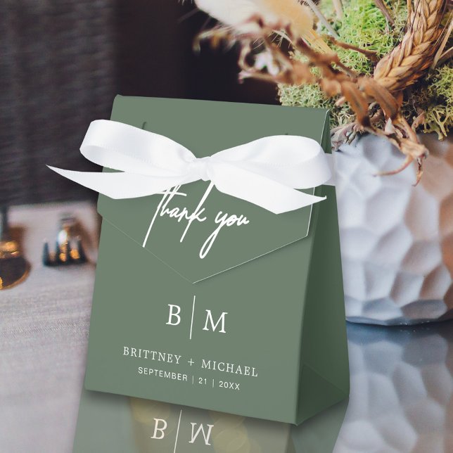 Minimalist Thank You Wedding Sage Green Favor Boxes (Sage Thank you tented favor box bag is a perfect way to package your guest wedding favors.)
