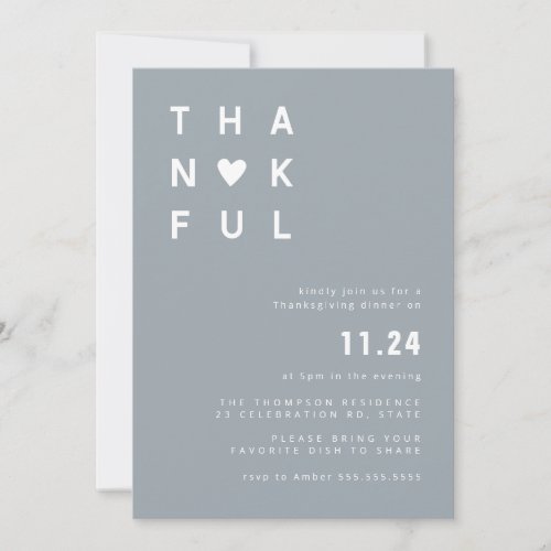 Minimalist Thankful Blue Thanksgiving Dinner Invitation
