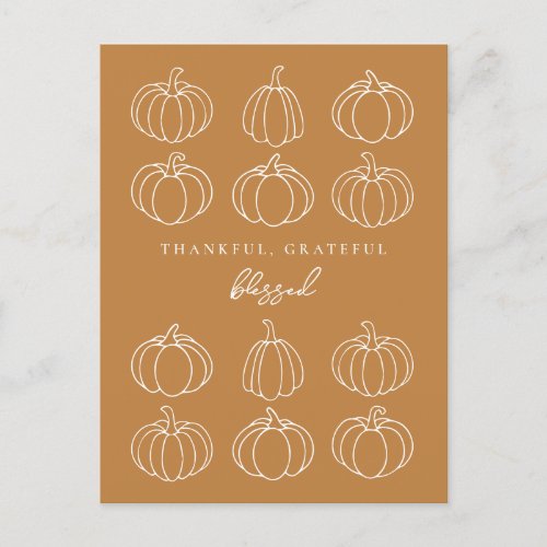 Minimalist Thankful Grateful Blessed Pumpkins Fall Postcard