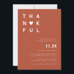 Minimalist Thankful Terracotta Thanksgiving Dinner Invitation<br><div class="desc">Can be fully customized to suit your needs.
© Gorjo Designs. Made for you via the Zazzle platform. 

// Need help customizing your design? Got other ideas? Feel free to contact me (Zoe) directly.</div>