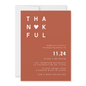 Minimalist Thankful Terracotta Thanksgiving Dinner Invitation