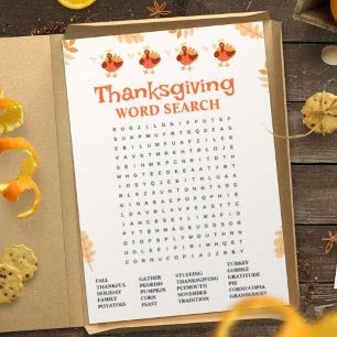 Minimalist Thanksgiving word Search game card