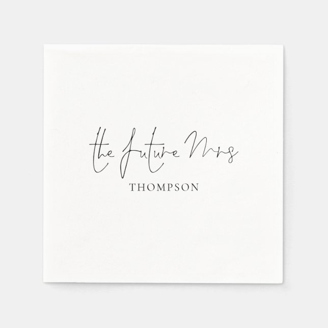 Minimalist The Future Mrs Name Bridal Shower Napkins (Front)