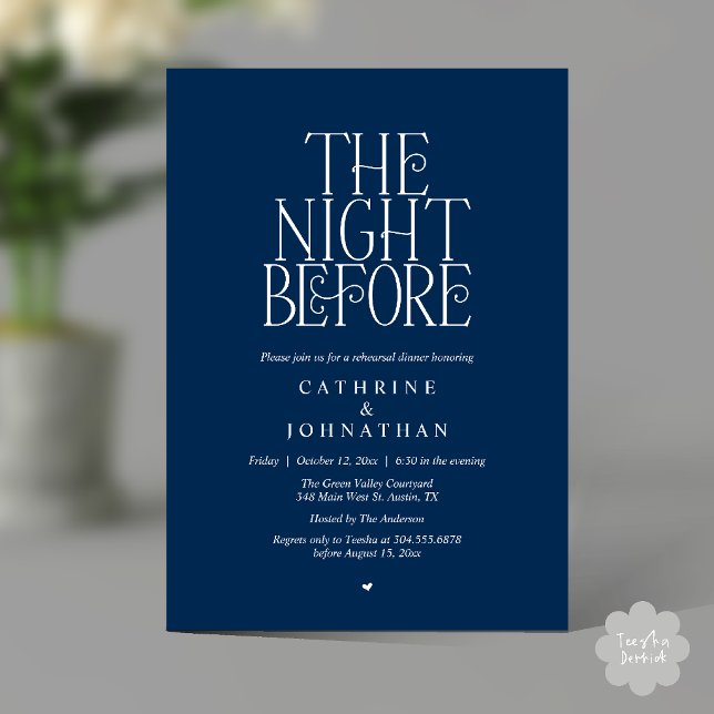 Minimalist "The Night Before" Rehearsal Dinner Invitation (Minimalist "The Night Before" Rehearsal Dinner Invitation Card in Navy Blue)
