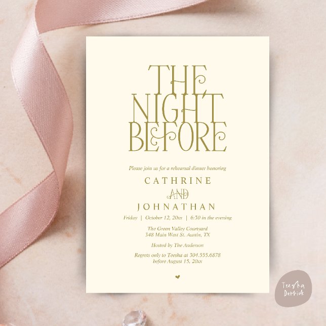 Minimalist "The Night Before" Rehearsal Dinner Invitation (Modern Minimalist "The Night Before" Garden Rehearsal Dinner Invitation Card in Yellow Cream Gold)