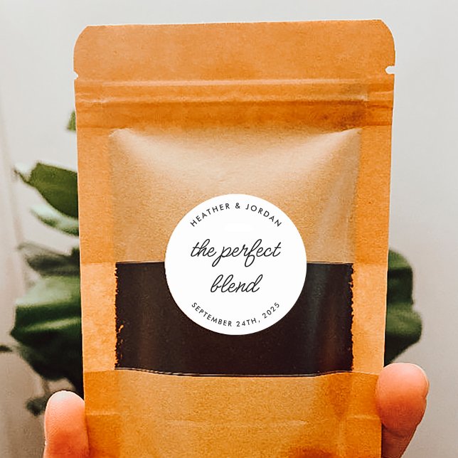 Minimalist The Perfect Blend Wedding Coffee Favors Classic Round Sticker (Creator Uploaded)