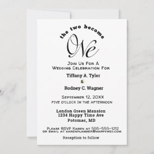 Minimalist The Two Become One White Wedding Invitation