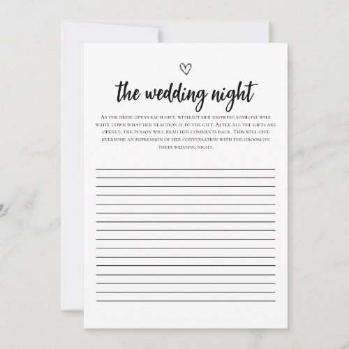 Minimalist The Wedding Night Bridal Shower Game  Invitation