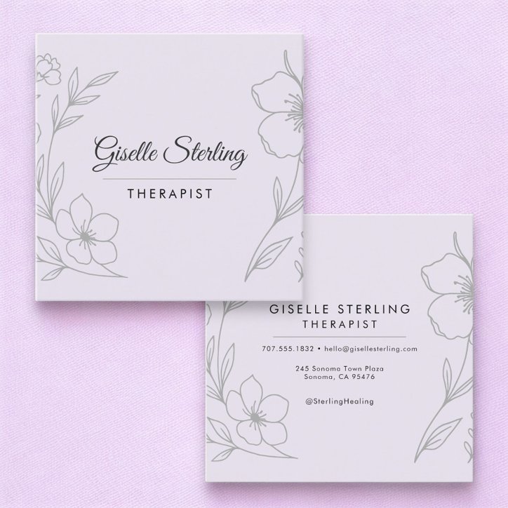 Minimalist Therapist Botanical Lilac Purple Square Business Card
