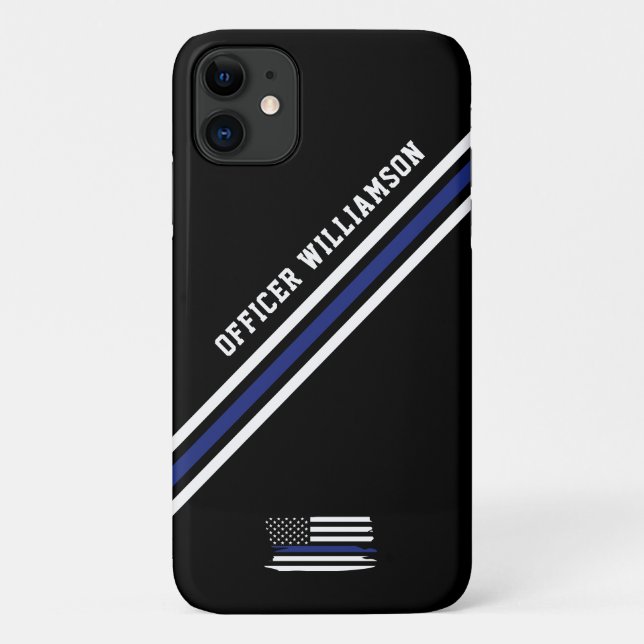 Minimalist Thin Blue Line Police Officer Custom Case-Mate iPhone Case (Back)