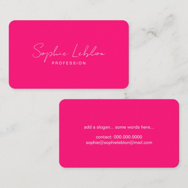 Minimalist Thin Calligraphy Signature Simple Pink Business Card (Front/Back)