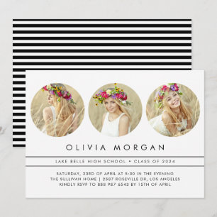 Minimalist Three Circle Photo Collage Graduation Invitation