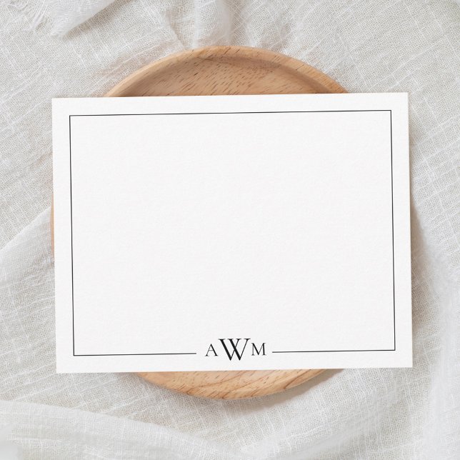 Minimalist Three Letter Monogram Border Note Card (Creator Uploaded)