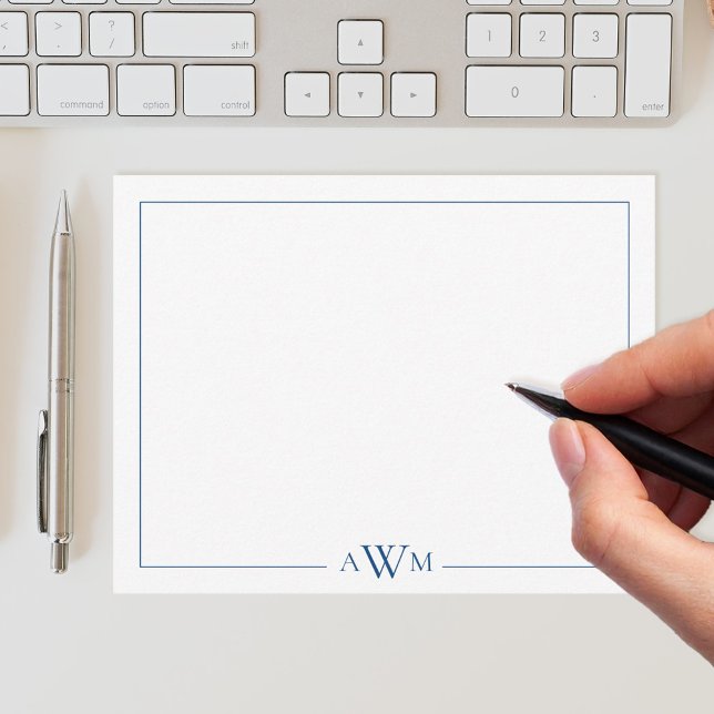 Minimalist Three Letter Monogram Border Note Card (Creator Uploaded)