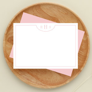 Minimalist Three Monogram One Border   Blush Pink Note Card