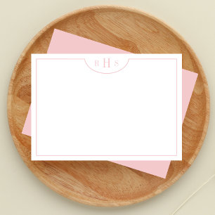Minimalist Three Monogram One Border   Blush Pink Note Card