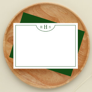 Minimalist Three Monogram One Border Green Note Card