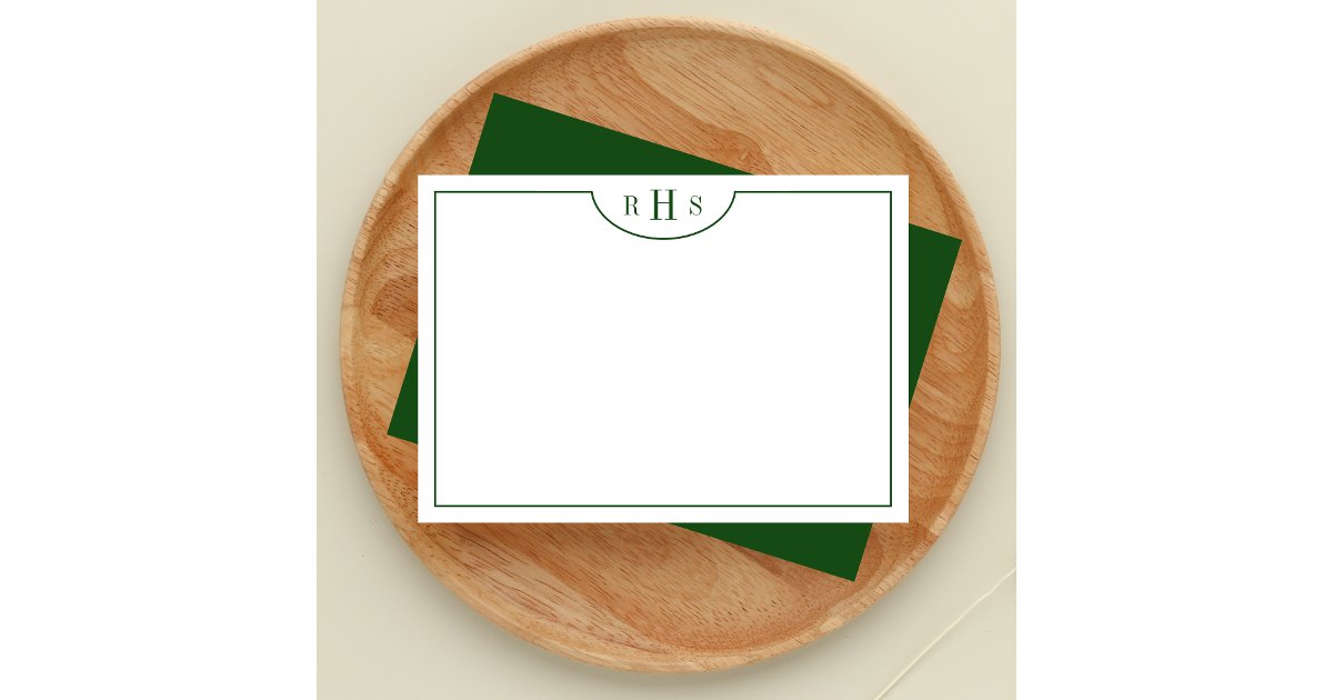 Minimalist Three Monogram One Border | Green Note Card | Zazzle