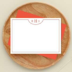 Minimalist Three Monogram One Border orange Note Card