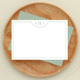Minimalist Three Monogram One Border Sage Green Note Card