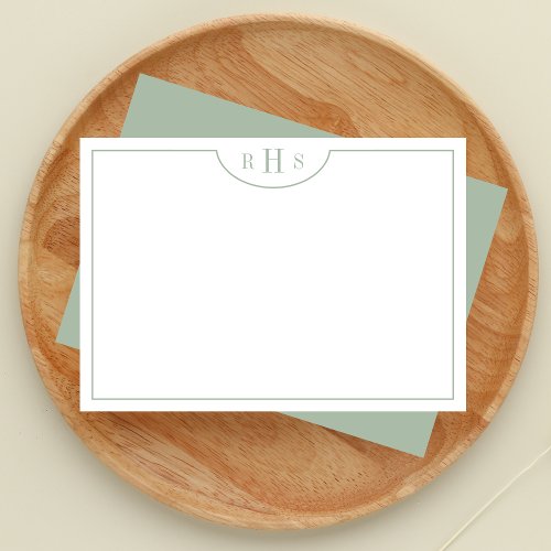 Minimalist Three Monogram One Border  Sage Green Note Card