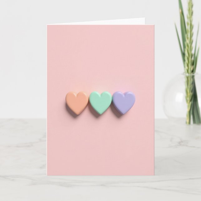 Minimalist Three Pastel Hearts Card (Front)