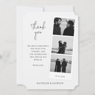 Minimalist Three Photo Strip Couple Wedding  Thank You Card