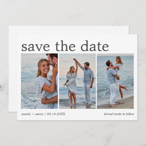 Minimalist Three Photo Wedding  Save The Date