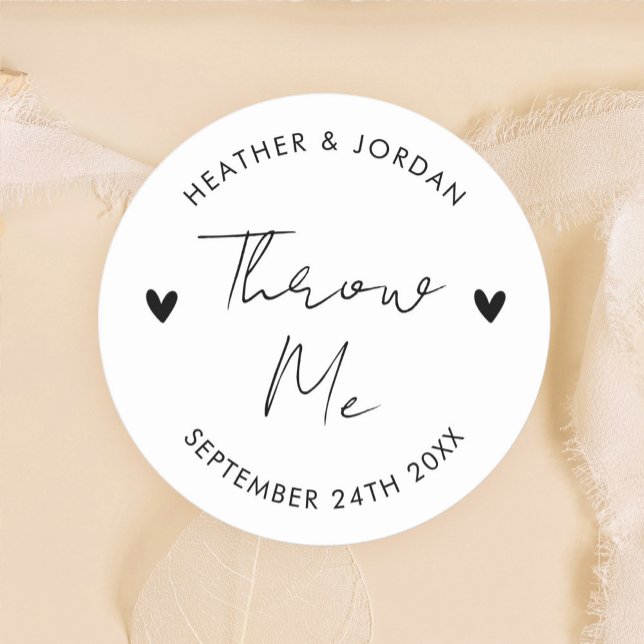 Minimalist Throw Me Wedding Toss Confetti Favor Classic Round Sticker (Creator Uploaded)