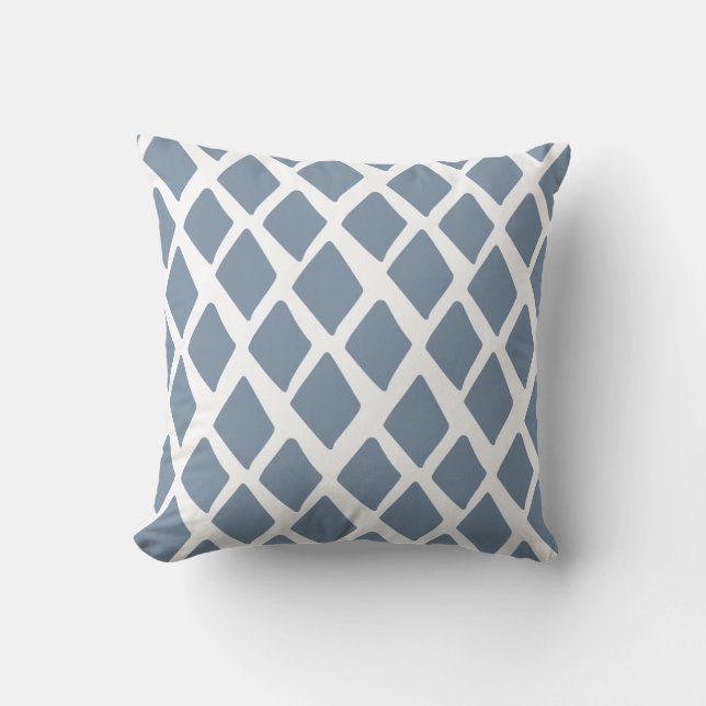 Minimalist Tile Diamond Pattern Blue Throw Pillow (Front)
