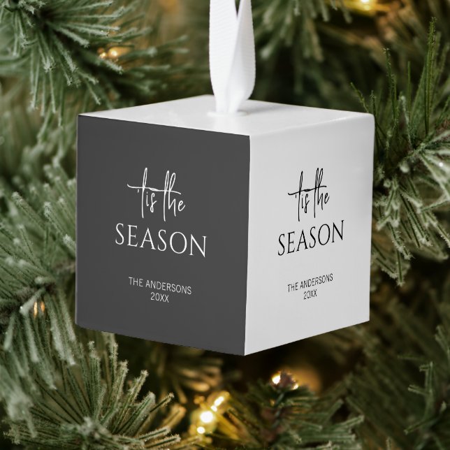 Minimalist Tis The Season Christmas Holiday Cube Ornament (Tree)