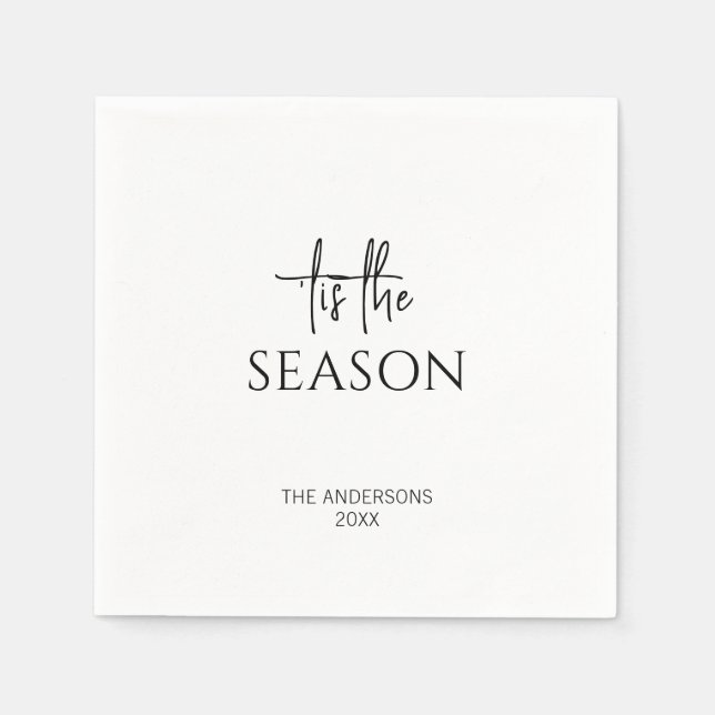 Minimalist Tis The Season Christmas Holiday Napkins (Front)